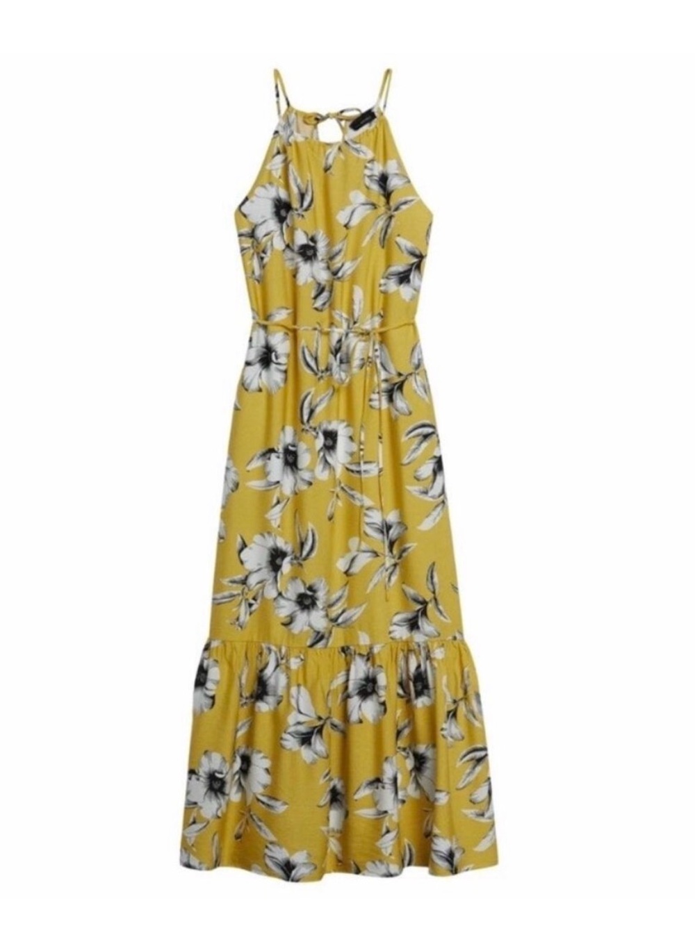Banana Republic Yellow Floral Halter-Style Maxi Dress